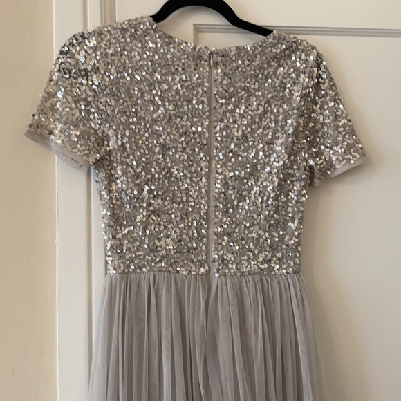 ASOS Maya Deluxe sequin silver gray maxi bridesmaid dress 2 - Picture 10 of 17